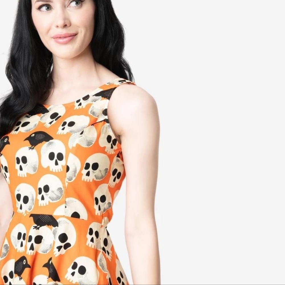 Retrolicious Skull Print Skater Dress Size L - Picture 4 of 12